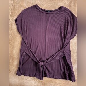Express Plum Ribbed Short Sleeve Top